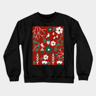 Fresh botany with cute birds Crewneck Sweatshirt